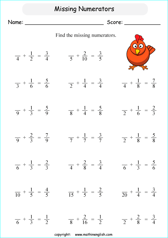 printable math addition unlike fractions worksheets