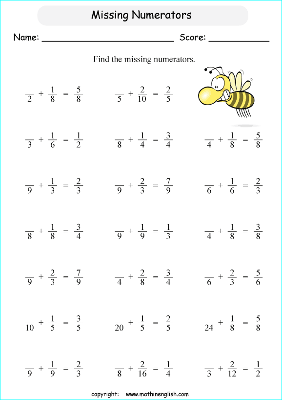 worksheets 1 grade greatest to math least for math value of numerators the Calculate the missing