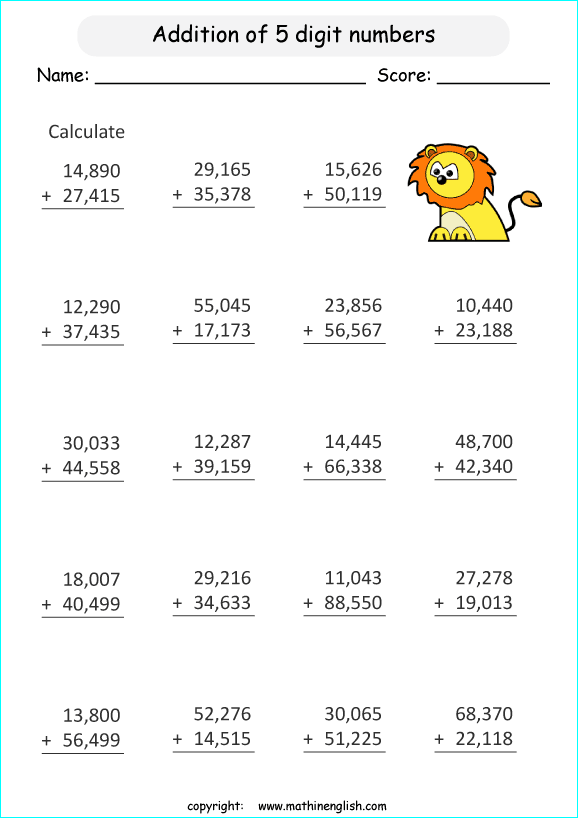 printable math addition large numbers worksheets