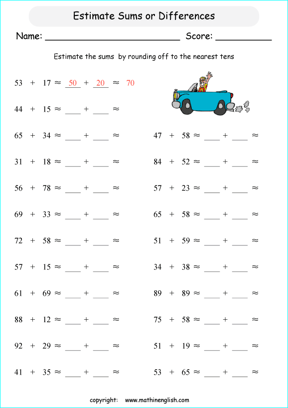 Printable primary math worksheet for math grades 1 to 6 based on the