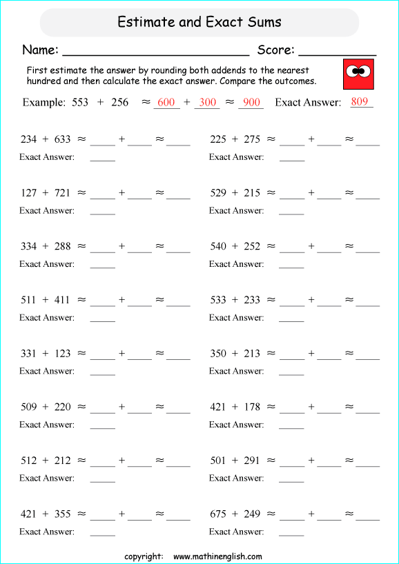 printable math addition estimation worksheets