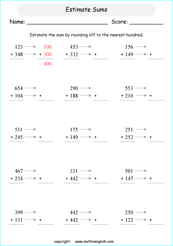 printable math addition estimation worksheets