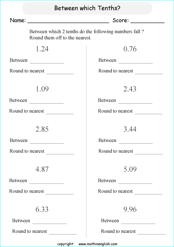 printable math rounding off decimals worksheets for kids in primary and elementary math class 