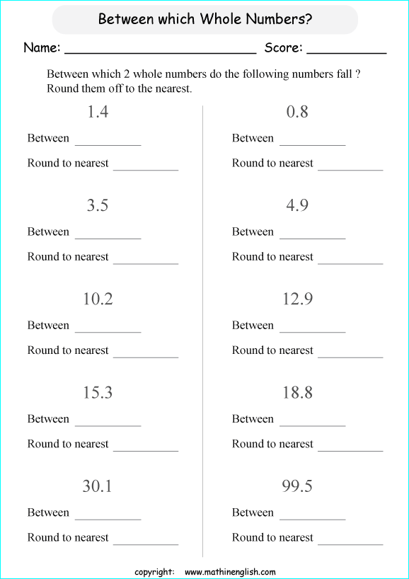 printable math rounding off decimals worksheets for kids in primary and elementary math class 