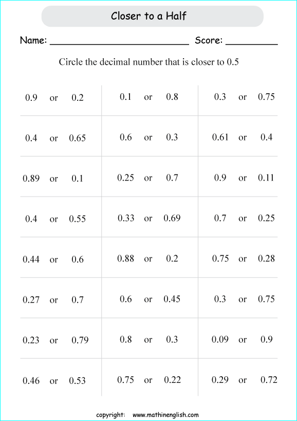 printable place value of decimals worksheets for kids in primary and elementary math class 