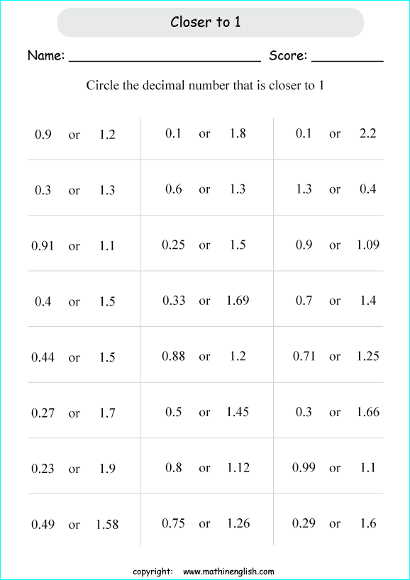 printable place value of decimals worksheets for kids in primary and elementary math class 