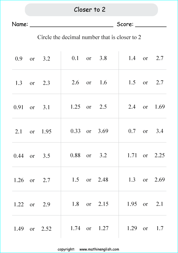 printable place value of decimals worksheets for kids in primary and elementary math class 