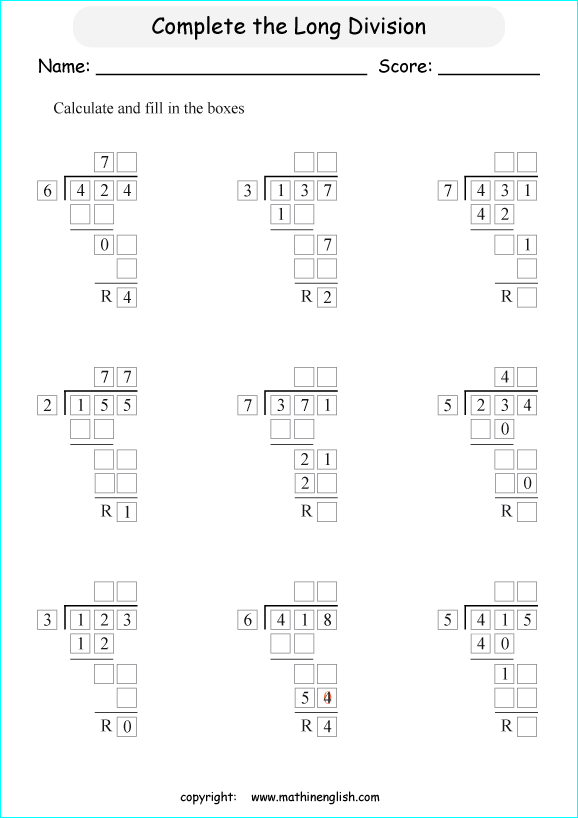 printable 3 digit long division worksheets for kids in primary and elementary math class 