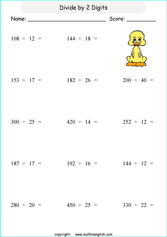 printable math division of 3 digits worksheets for kids in primary and elementary math class 