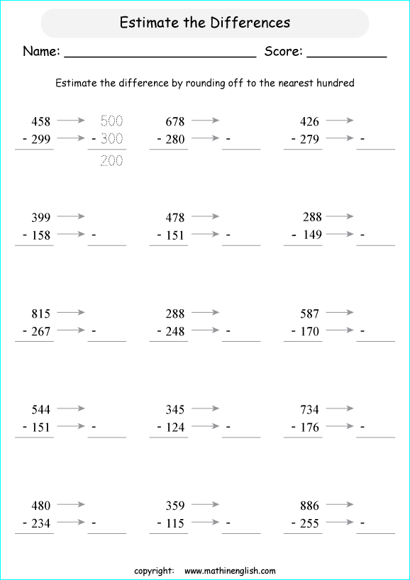 printable math estimation of differences worksheets for kids in primary and elementary math class 