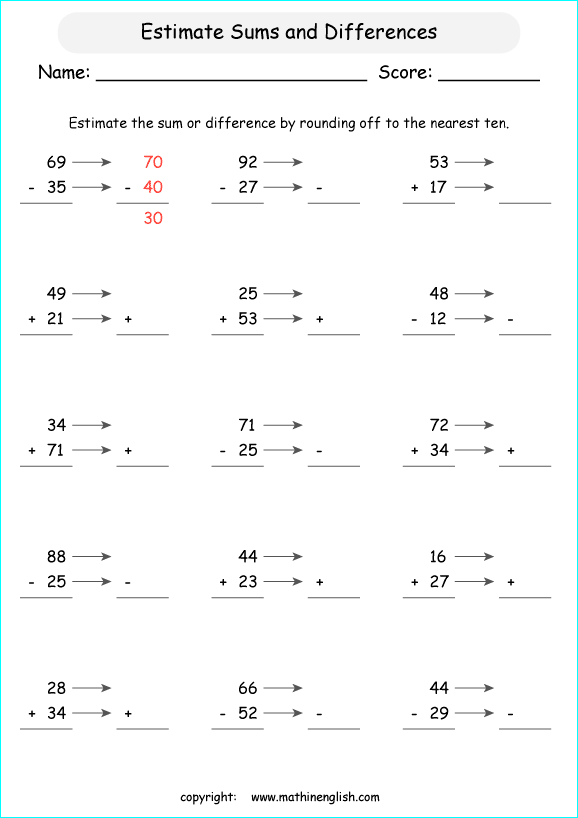 printable math estimation of differences worksheets for kids in primary and elementary math class 