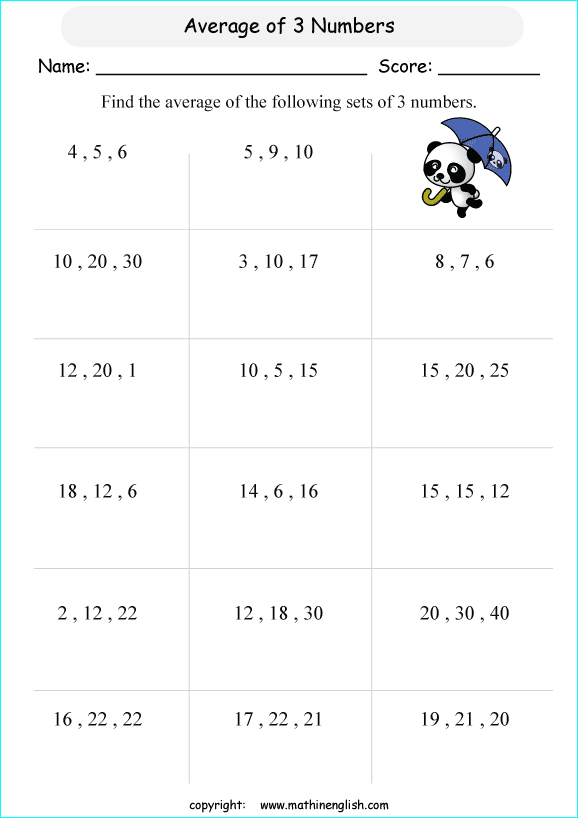 basic average calculations worksheets for grade 1 to 6 