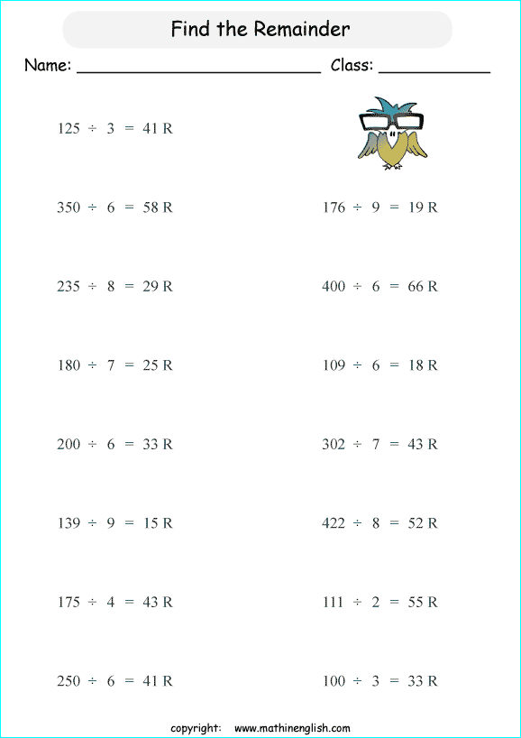 printable math division of 3 digits worksheets for kids in primary and elementary math class 