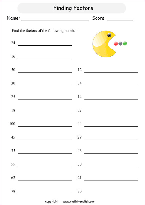 listing multilpes and factors worksheets for grade 1 to 6 