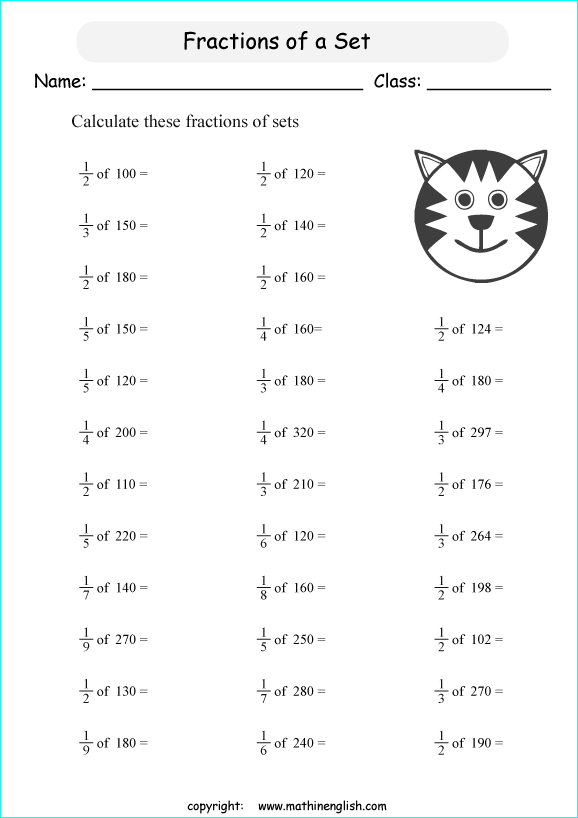 printable fractions of a set worksheets for kids in primary and elementary math class 