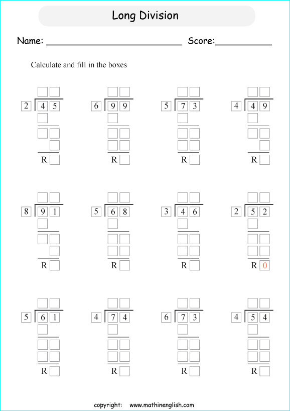 printable 2 digit long division worksheets for kids in primary and elementary math class 