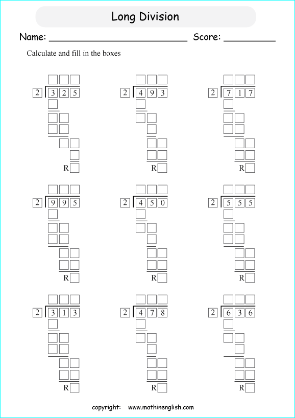 printable 3 digit long division worksheets for kids in primary and elementary math class 