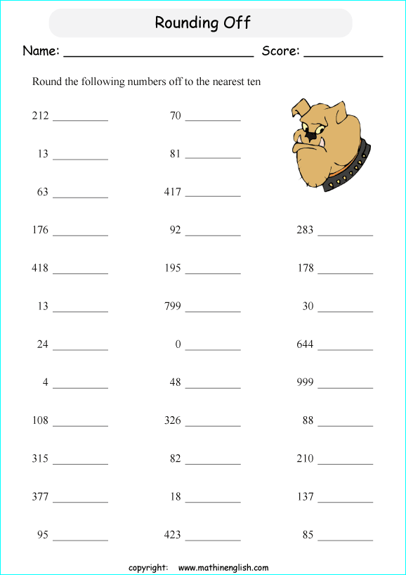 printable math rounding off the nearest 10 worksheets for kids in primary and elementary math class 