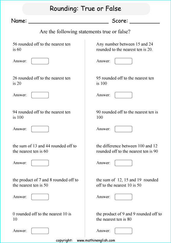 printable math rounding off the nearest 10 worksheets for kids in primary and elementary math class 