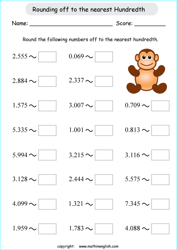 printable math rounding off decimals worksheets for kids in primary and elementary math class 