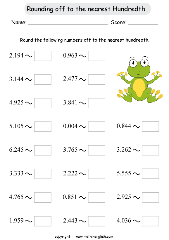 printable rounding off decimals worksheets for kids in primary and elementary math class 