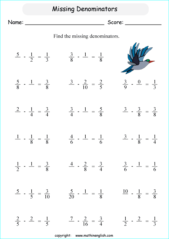 printable math addition unlike fractions worksheets