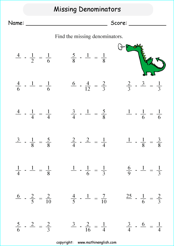 printable adding unlike fractions worksheets for kids in primary and elementary math class 