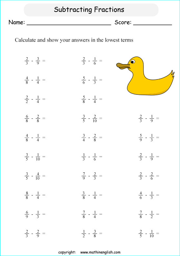 printable adding unlike fractions worksheets for kids in primary and elementary math class 