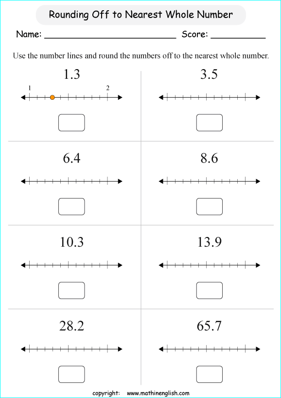 printable rounding off decimals worksheets for kids in primary and elementary math class 