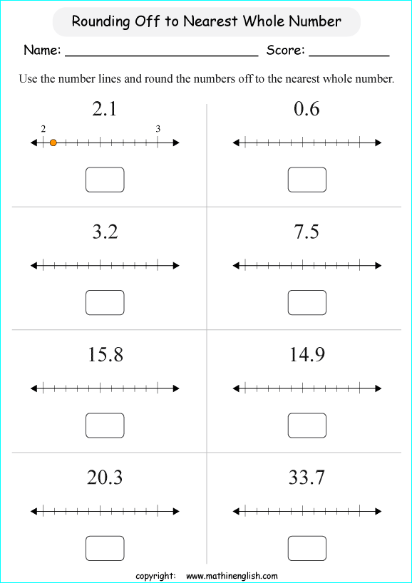 printable math rounding off decimals worksheets for kids in primary and elementary math class 