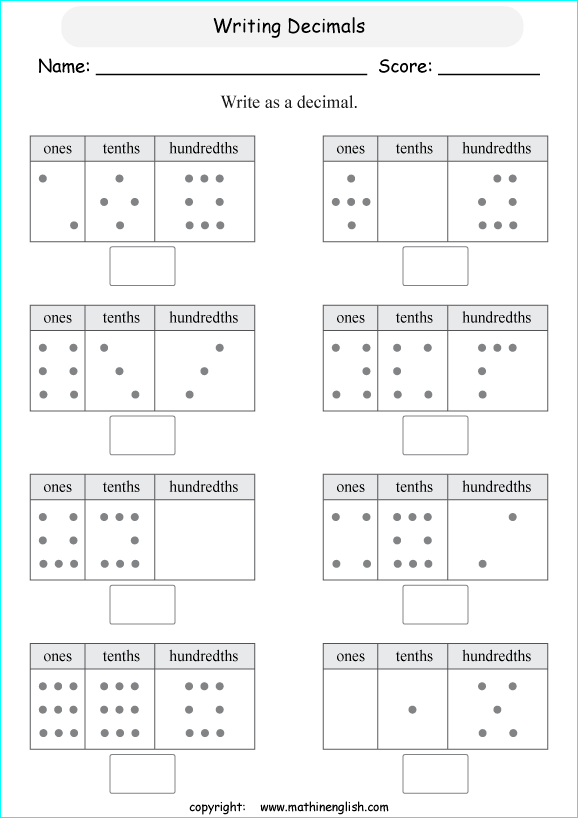 printable math writing decimal worksheets for kids in primary and elementary math class 