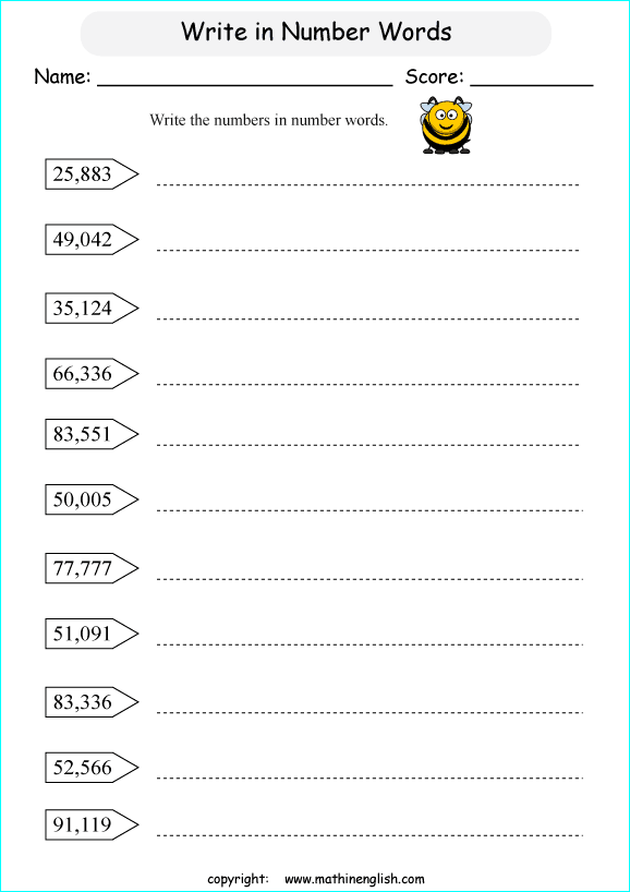 Writing Numbers In Words Worksheets Grade 4