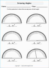 drawing and measuring angles geometry math worksheets for primary math class 