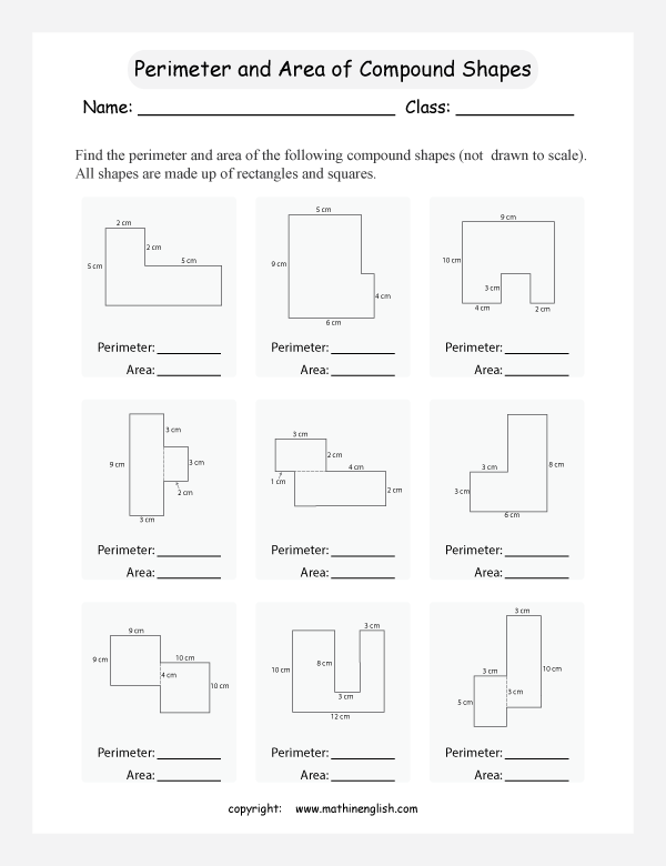 area and perimeter in compound shapes worksheets for primary math  