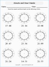 24 hour clock worksheets for primary math