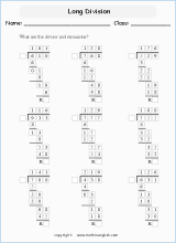 printable math long division worksheets for kids in primary and elementary math class 