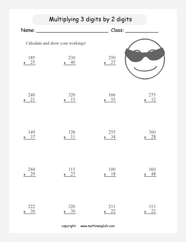 printable math multiplication of 3 digits worksheets for kids in primary and elementary math class 