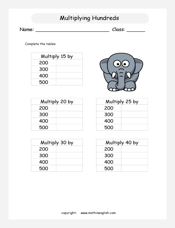 printable math multiplication of 3 digits worksheets for kids in primary and elementary math class 