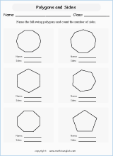 polygon shapes geometry math worksheets for primary math class 