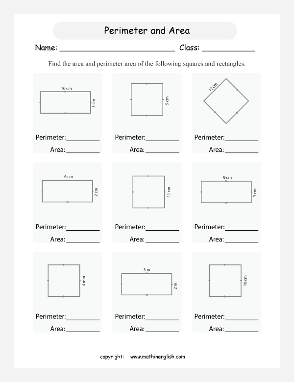 finding perimeter and area worksheets an