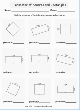 area and perimeter in squares and rectangles worksheets for primary math  