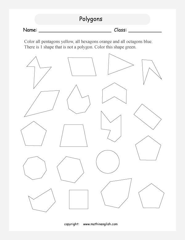 polygon shapes geometry math worksheets for primary math class 