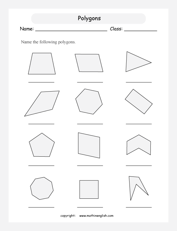 polygon shapes geometry math worksheets for primary math class 