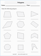 polygon shapes geometry math worksheets for primary math class 