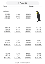 printable math addition large numbers worksheets