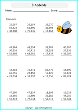 printable math addition large numbers worksheets