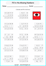 printable math missing numbers subtraction worksheets for kids in primary and elementary math class 