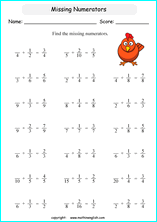 printable math unlike fraction subtraction worksheets for kids in primary and elementary math class 