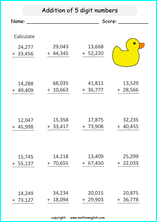 printable math addition large numbers worksheets