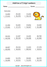 printable math addition large numbers worksheets